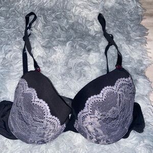 Lace Trim Black push up bra